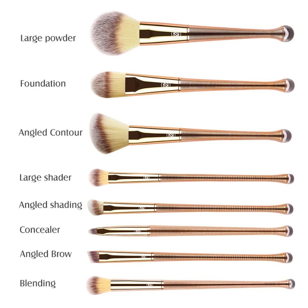 ZOREYA 8pcs Rose Gold Mermaid Makeup Brushes Powder Blending Eye Shadow Brush Set with Shiny Portable Bag