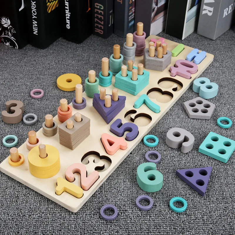 

Wooden Shape Sorter Stacker Toddlers Puzzles Toy Montessori Color Sorting Preschool Geometric Shapes Toy Activity Puzzles Board