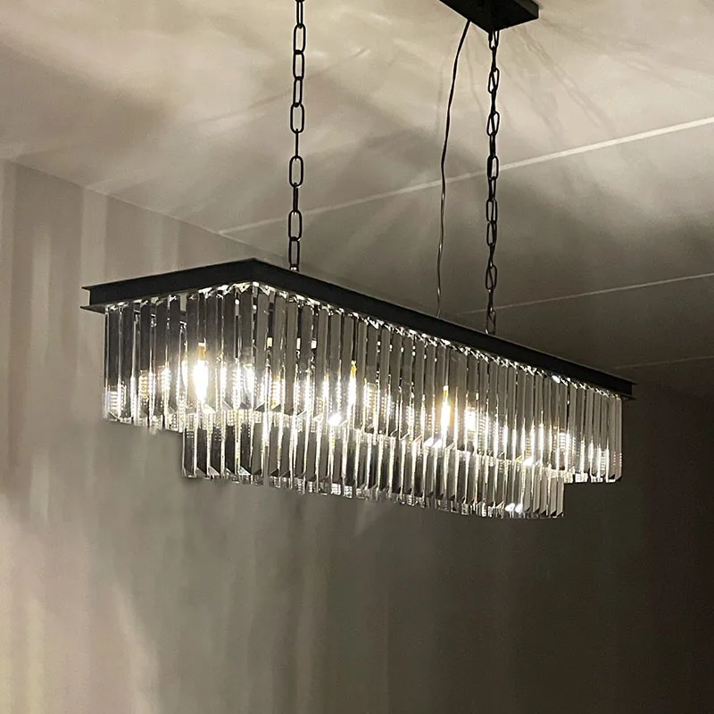 

Люстра для столового стола, Хрустальная прямоугольная лампа для столовой, современный светильник для бара