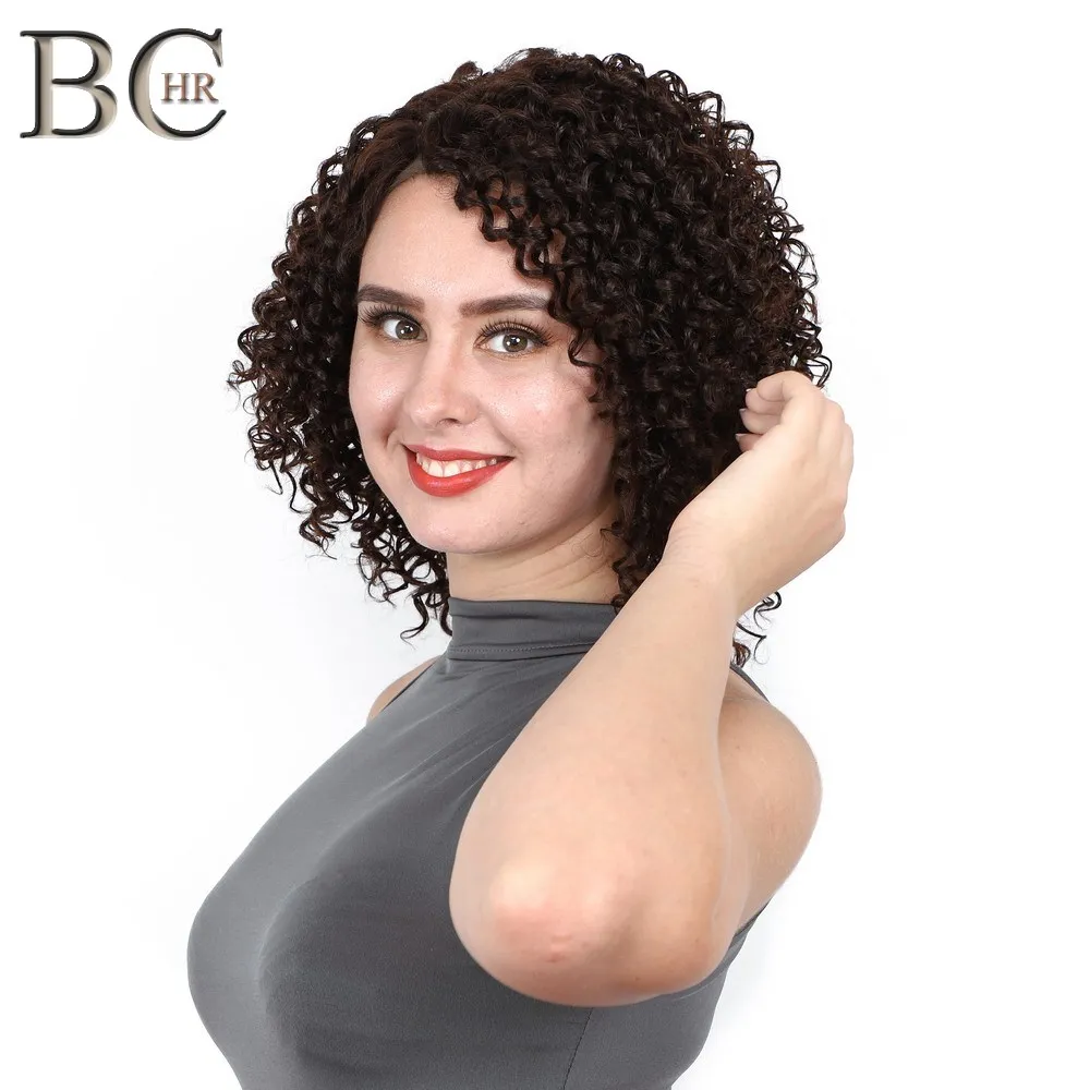BCHR короткий кудрявый афро 13*4 парик фронта шнурка коричневый черный 2 цвета синтетические парики для женщин