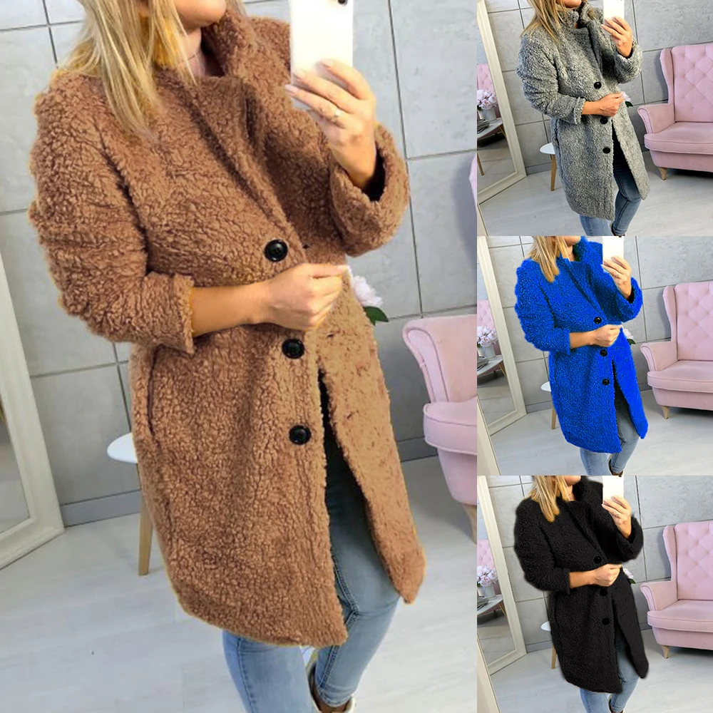 2019 Для женщин плюшевое пальто для девочек осень-зима куртка Повседневное теплая
