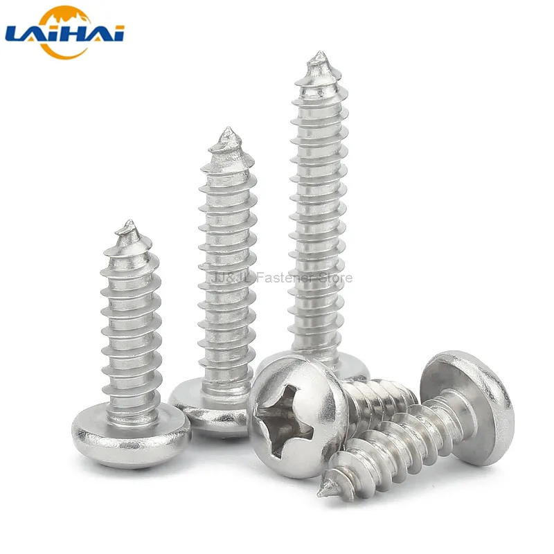 10/50pcs M3.5 M3.9 M4.2 M4.8 M5.5 M6.3 304 A2-70 stainless steel Cross Phillips Pan Round Head Self tapping Furniture Wood Screw