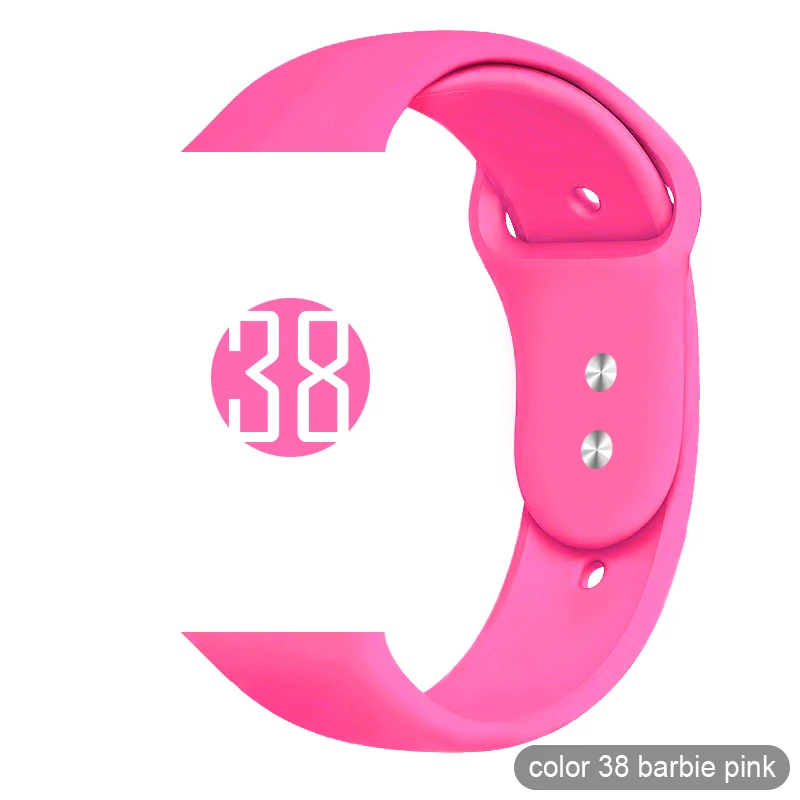 Мягкий силиконовый спортивный ремешок для Apple Watch 5 4 3 2 1 38 мм 42 мм, резиновый ремешок для часов Iwatch series 5 4 40 мм 44 мм - Цвет ремешка: 38 Barbie Pink
