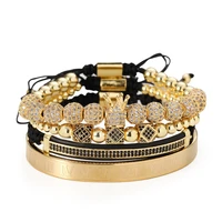 4 popular creative hip hop copper bead inlaid zircon diamond ball weaving set hand string trend crescent bracelet
