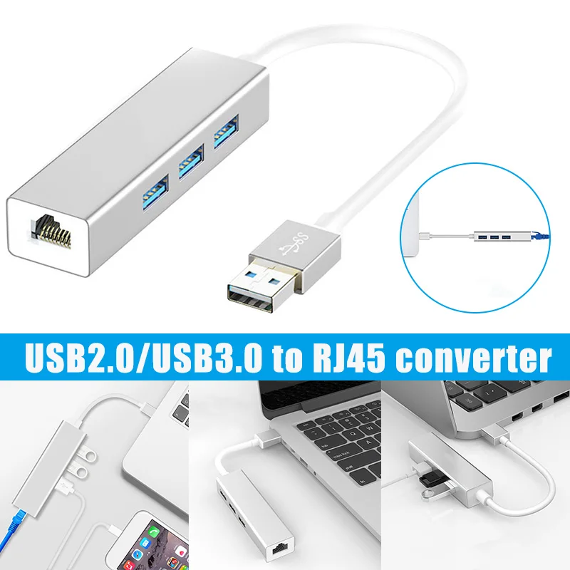 Фото USB 2 0/3 0 к RJ45 Ethernet адаптер 4 порта конвертер для Macbook ASUS Ноутбука SP99|USB-хабы| |