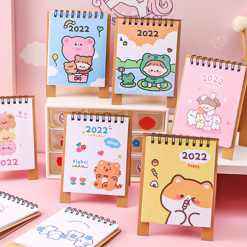 

2021.8~2022.12 Cartoon Mini Desk Calendar Cute Coil Desk Calendar for Kids Students Girls Desk Decor School Office Supplies