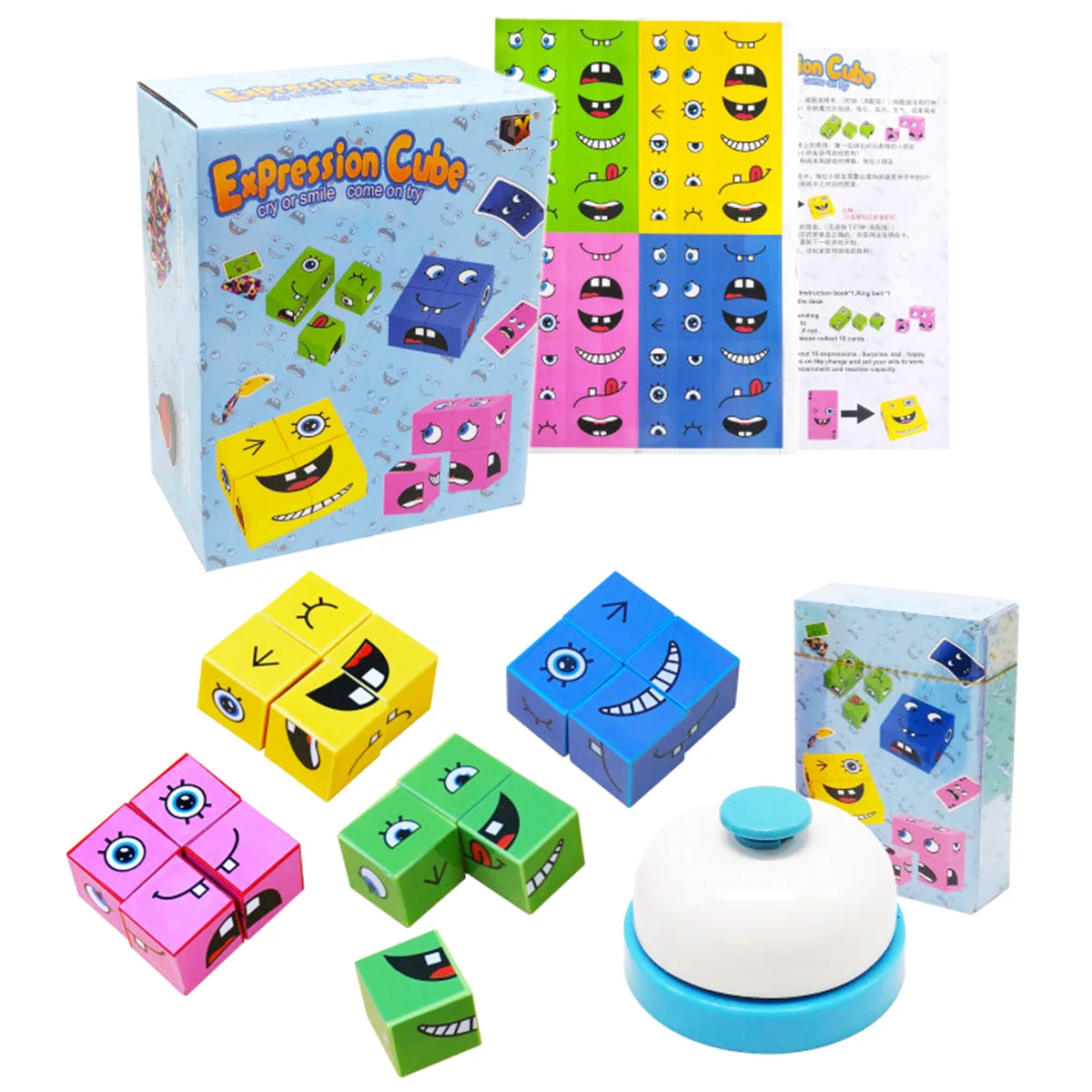 

New Blocks for 3+ Years Old 16pcs Wooden Expressions Matching Block Puzzles 54 Cards Early Educational Toy Interactive Building