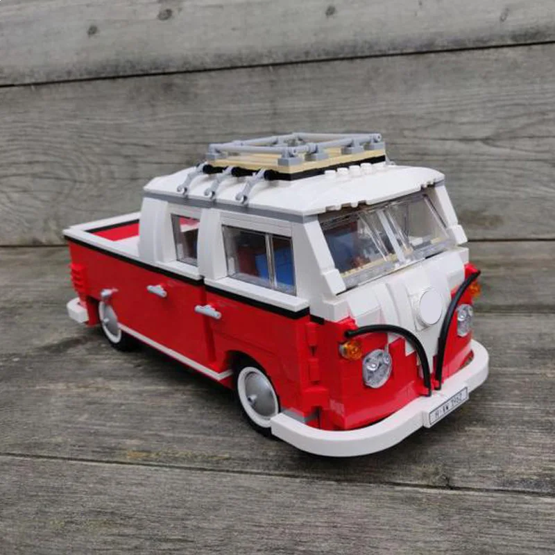 

MOC T1 Doka VW Truck Cars Model Modified from 10220 Camper VW T1 Caravan Camping Trailer Bus Cars Building Block Kids DIY Toys