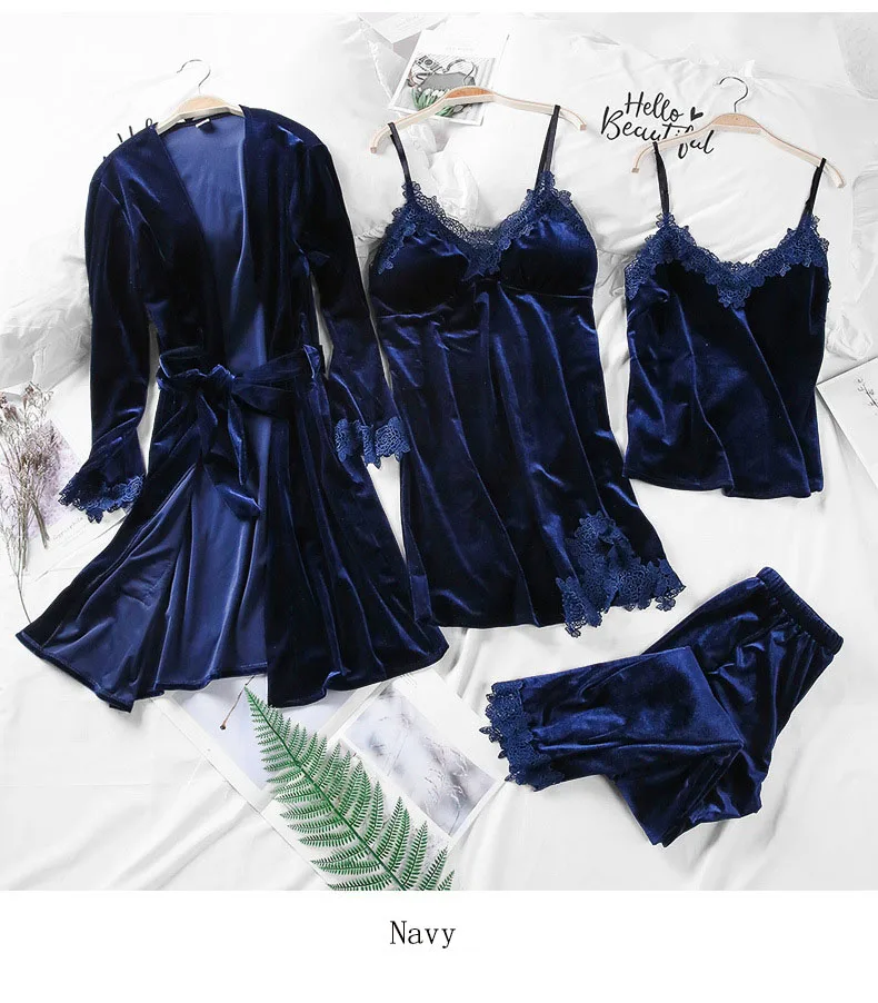 2019 новые пижамные комплекты одежда шелковый женский халат для сна 4 шт женская