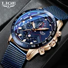 Часы наручные LIGE Мужские кварцевые, модные брендовые Роскошные водонепроницаемые спортивные с хронографом, синие, 2021