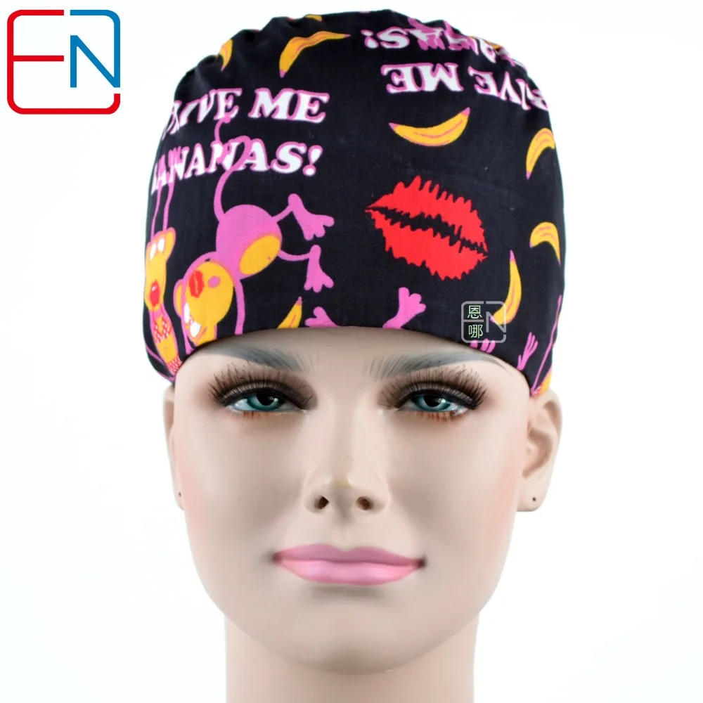 

Hennar Women scrub Caps Masks High Quality Red Cartoon Print Scrub Caps Clinic 2 sizes for choice