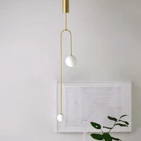 minimalist metal plating gold 2 heads pendant lamp modern white glass ball pole bedside living room deco led g9 lighting fixture