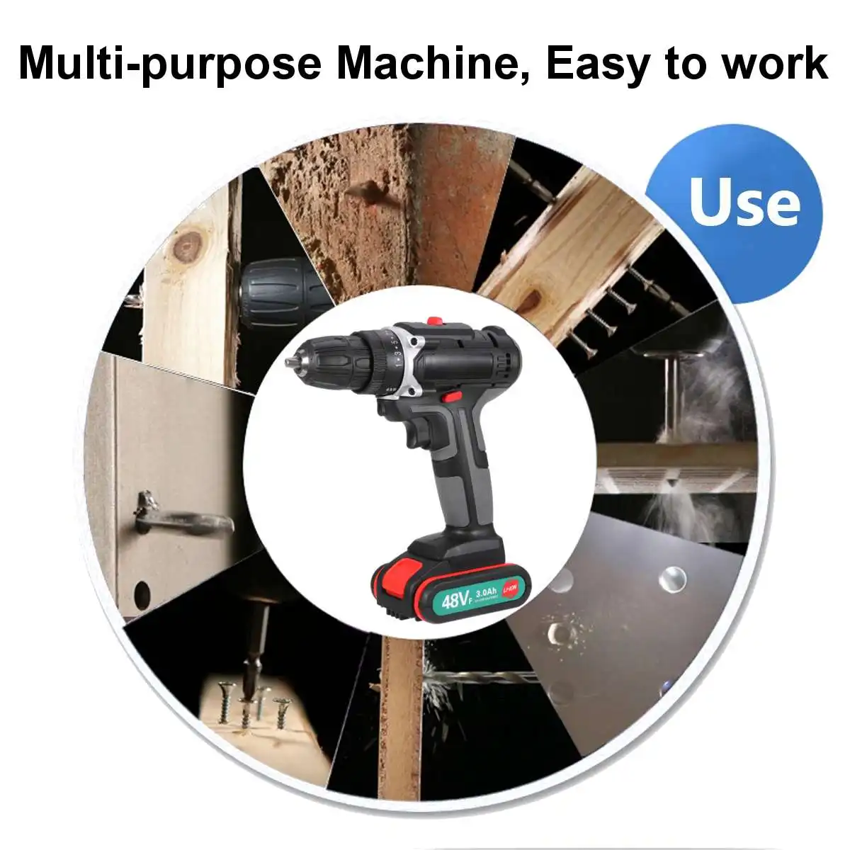 

48VF 520N.m. Cordless Electric Drill Screwdriver 2 Lithium Battery Rechargeable 2 Speed 25+1 Turque Power Driver Power Tools