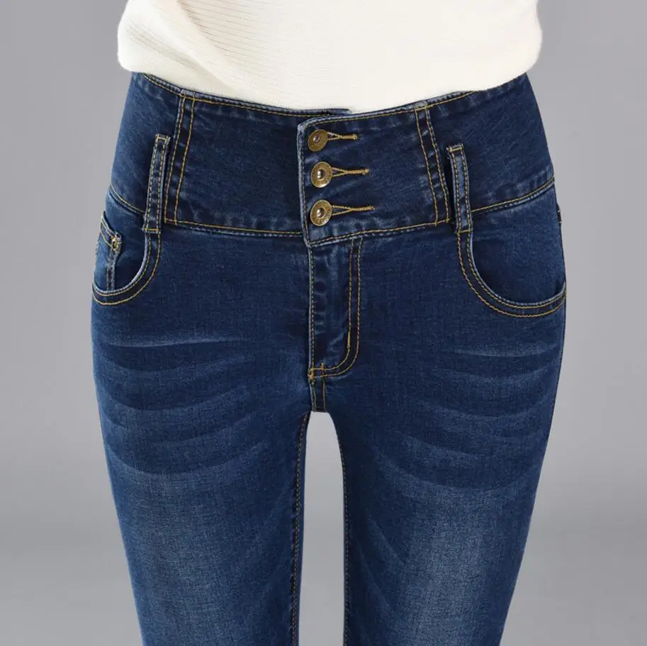 Женские эластичные джинсы утепленные вельветовые с высокой талией узкие на