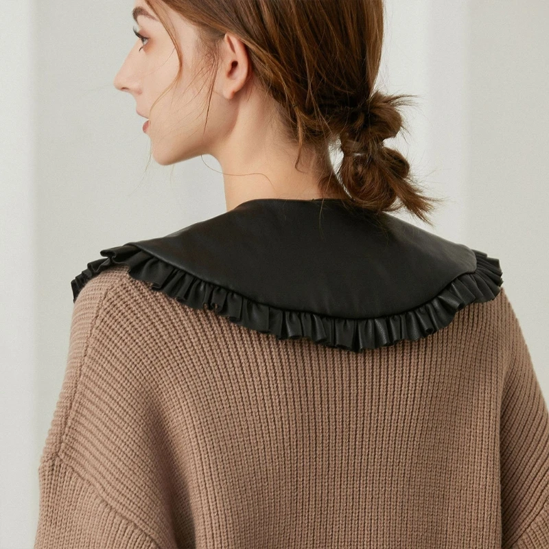 Женская искусственная кожа черный накладной воротник шаль в Корейском стиле
