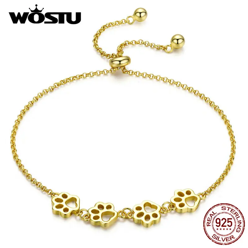 WOSTU, хит, модные, 925 пробы, серебряные, в виде лапы, в виде собаки, в виде животных, цепь и звенья, браслеты для женщин, милые ювелирные изделия, на удачу, лучший подарок, CQB096
