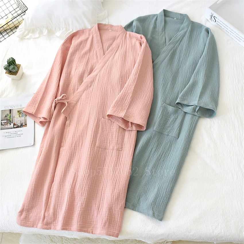 

Cotton Japanese Kimono Dress Men Traditional Pajamas Haori Unisex Jinbei Woman Yukata Nightgown Japan Clothes Loose Cardigan