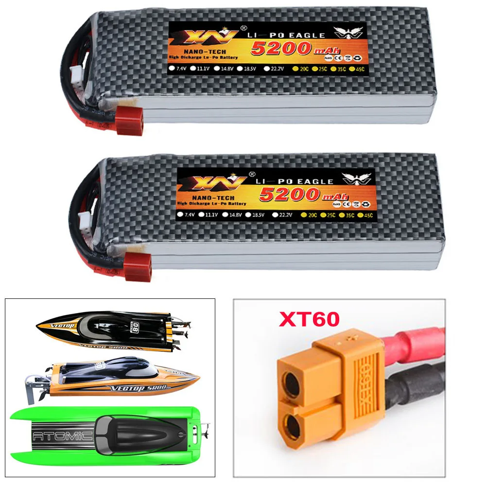 7 4 V 5200mAh 35C 2S литий полимерный аккумулятор (2 упаковки) XT60 запасные части для