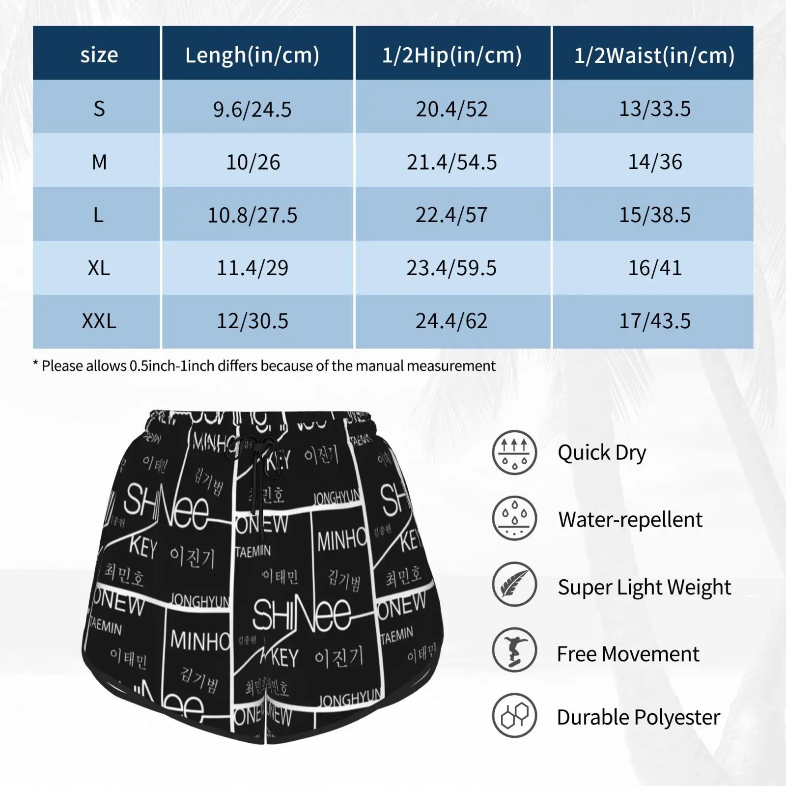 

Shinee Swim Shorts Quick Dry Women Beach Short Shinee Minho Key Onew Jonghyun Kpop Korean Pop Fan Black White Entertainment