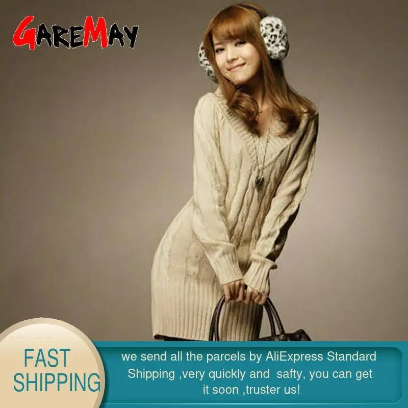 Plus Size Sweater Dress Female Winter Warm Thick Coarse Knitted Long Sleeve Elastic Bodycon Ladies Jumper | Женская одежда