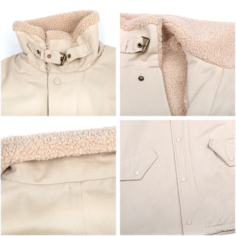 

Bebobsons Casual Streetwear Loose Stand Collar Thicken Wool Lamb Velvet Liner Ladies Loose Winter Outwear Coat women Jackets