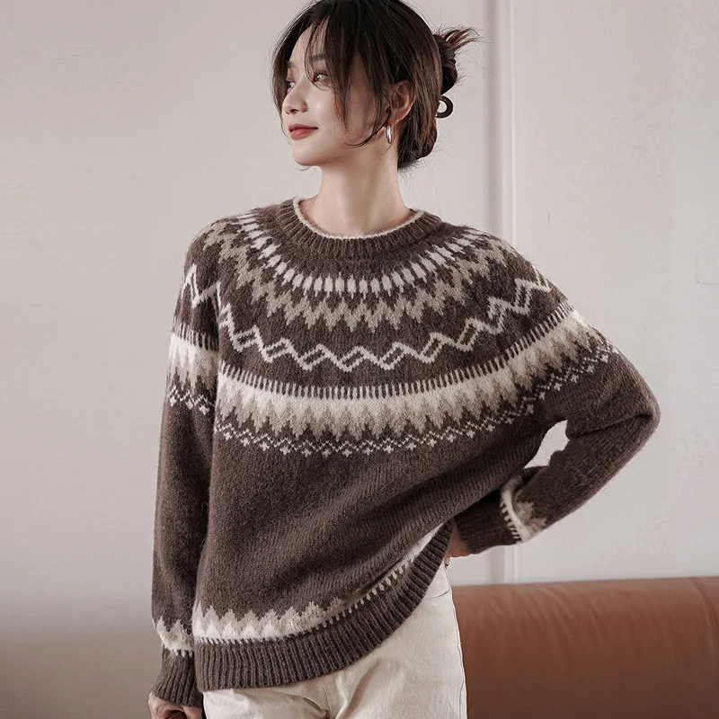 

2021 Thick Autumn Winter Clothes Women Sweater Pullover Ethnic Vintage Long Sleeve Loose Oversize Cashmere Knitted Sweater Mujer