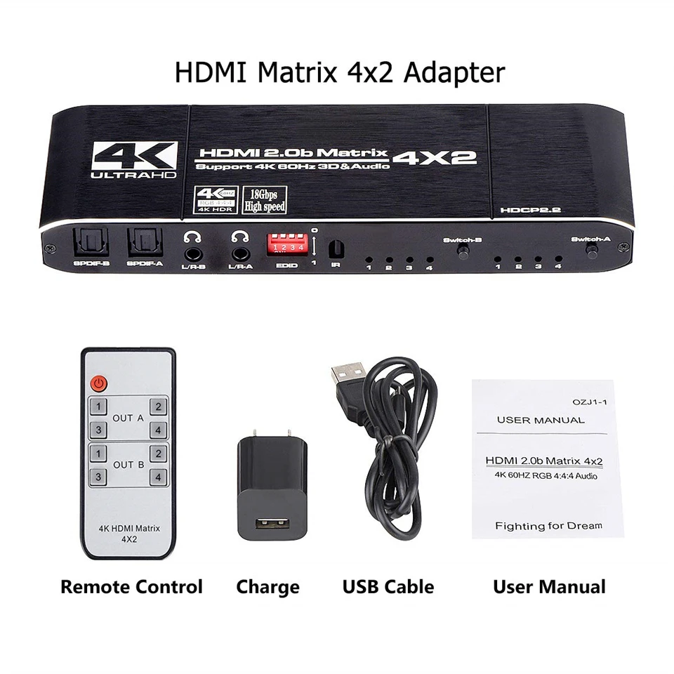 HDMI матрица OUIO 18 5 Гбит/с 4x2 4K @ 60 Гц переключатель сплиттер с SPDIF и L/R 3 мм HDR 4x 2