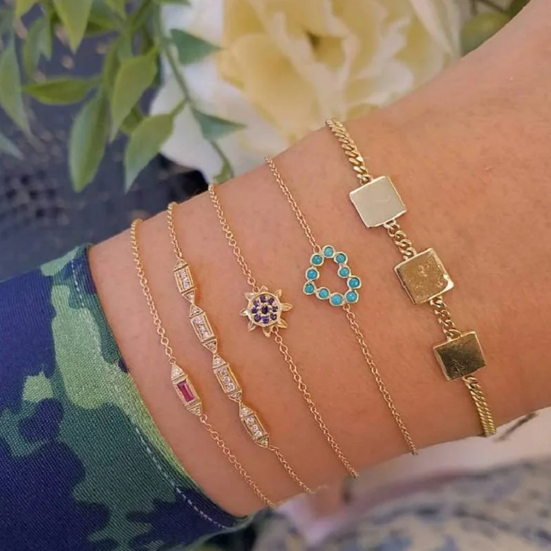 

CANZE New Women Bracelet Square Colorful Diamond Artificial Gemstone Love Flower Bracelet Bangle 5pcs Jewelry