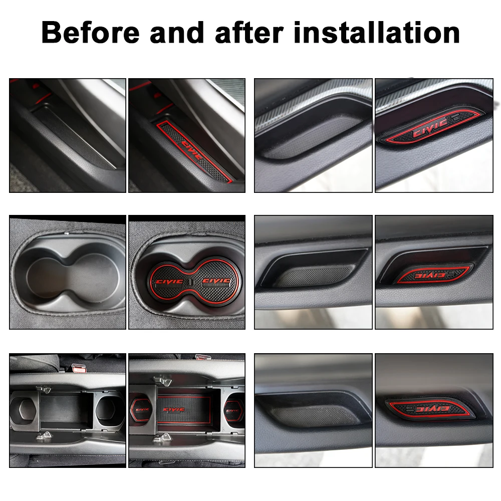 

Senzeal 17PCS Non Slip Mat Kit Door Gate Slot Anti-Slip Cup Holder Pad Cushion For 2016 2017 2018 2019 2020 10th Gen Honda Civic