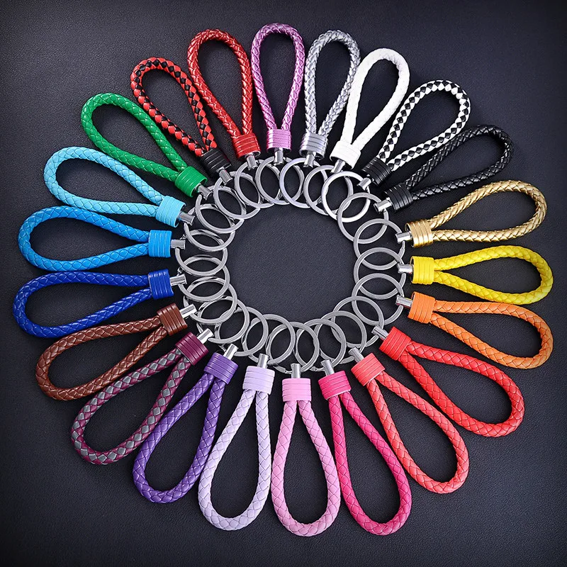 

Hand Made PU Leather Strap Key Chains Weave Rope Key Ring Car Keychains Woven Cord Key Chain Holder DIY Accessories