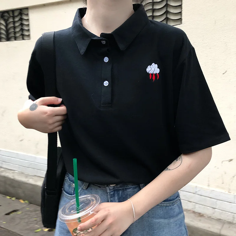 Рубашка поло в японском стиле футболка с коротким рукавом ins Женский винтажный