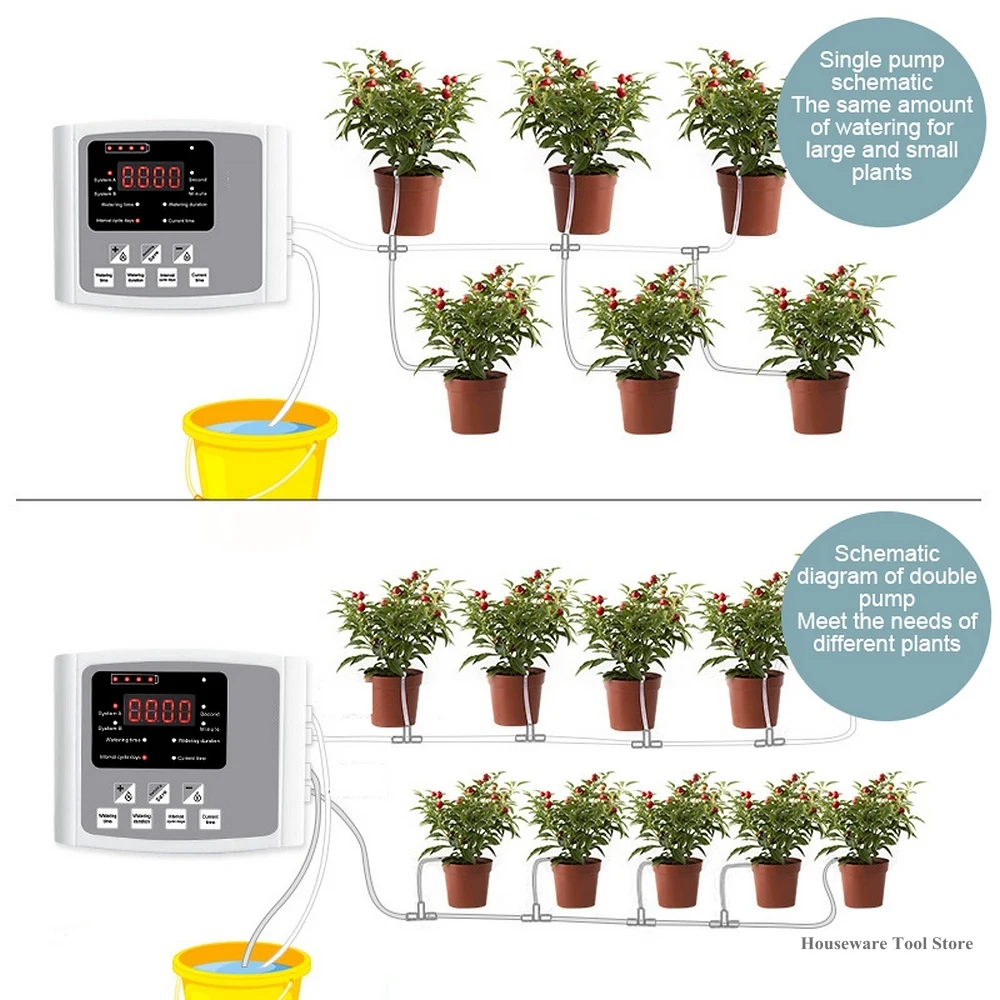 

Garden Drip Irrigation Device Dual Pump Controller Timer System Solar Intelligent Plant Flower Automatic Watering Device 2020New