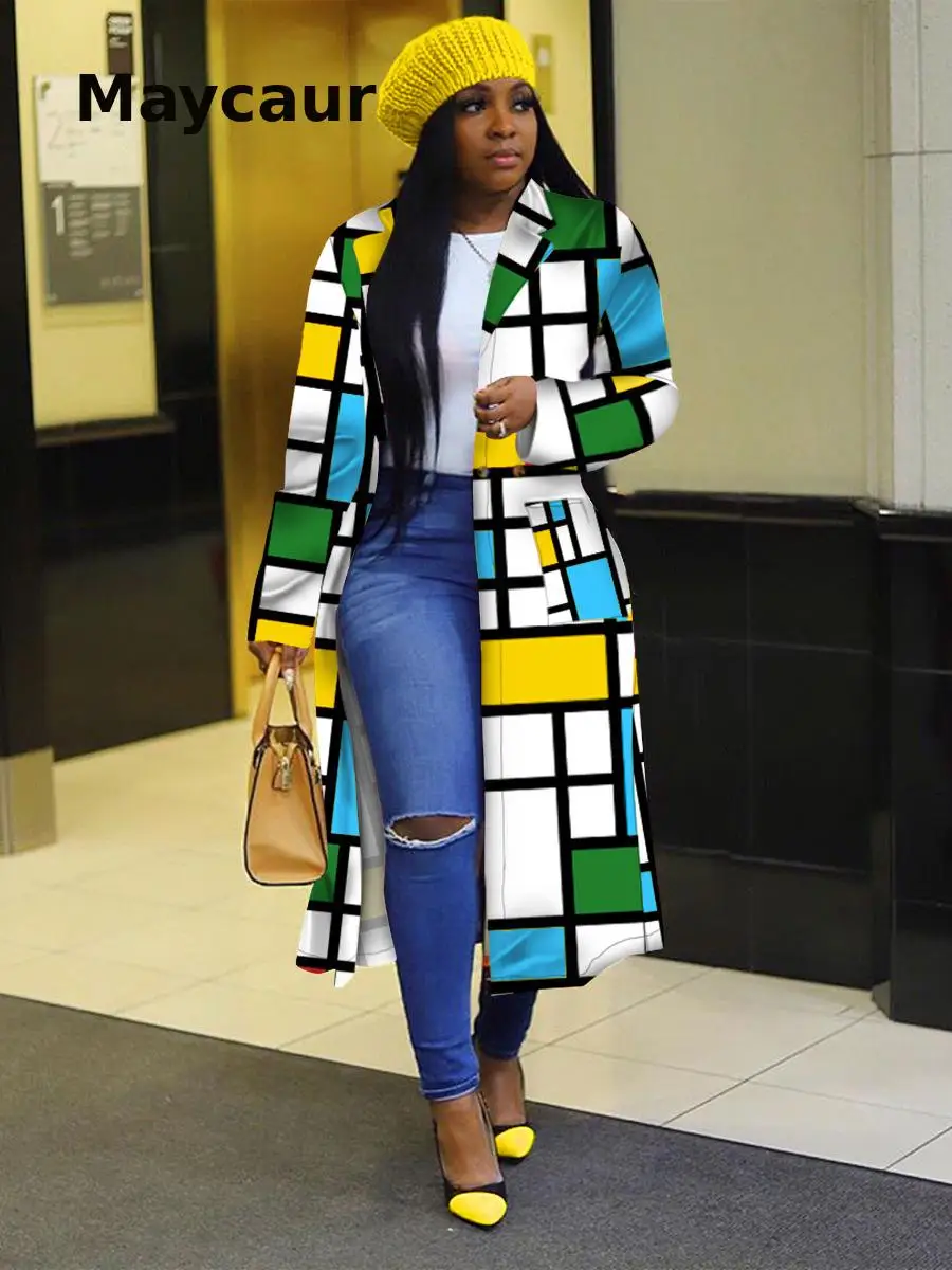 

Autumn And Winter Long Fashion Trench Coat Female Lattice Large Size Button Cardigan Jacket Women's Clothing