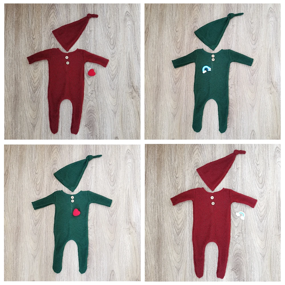 

Newborn Christmas One-Piece Clothes Photography Prop Boy Girl Hat Romper Heart Shape Rainbow Accessories Set Photo Studio