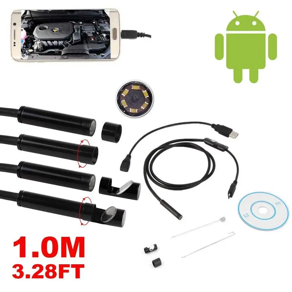 1 м 5 мм Android эндоскоп Водонепроницаемый Бороскоп Инспекционная камера 6LED Cam |