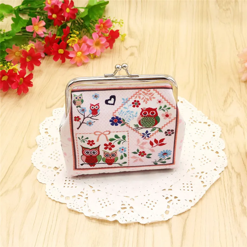 

New Girls Small Owl Bird Flower Pattern Coin Purse Women Mini Wallet Card Holder Female Coin Purse Clutch Headset Organiser Case