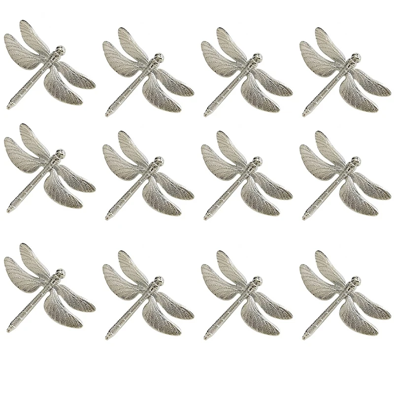 

12 Pcs Dragonfly Napkin Rings, Zinc Alloy Napkin Buckle Silver Napkin Ring For Hotel Wedding Holiday Table Dinner Party Decorati