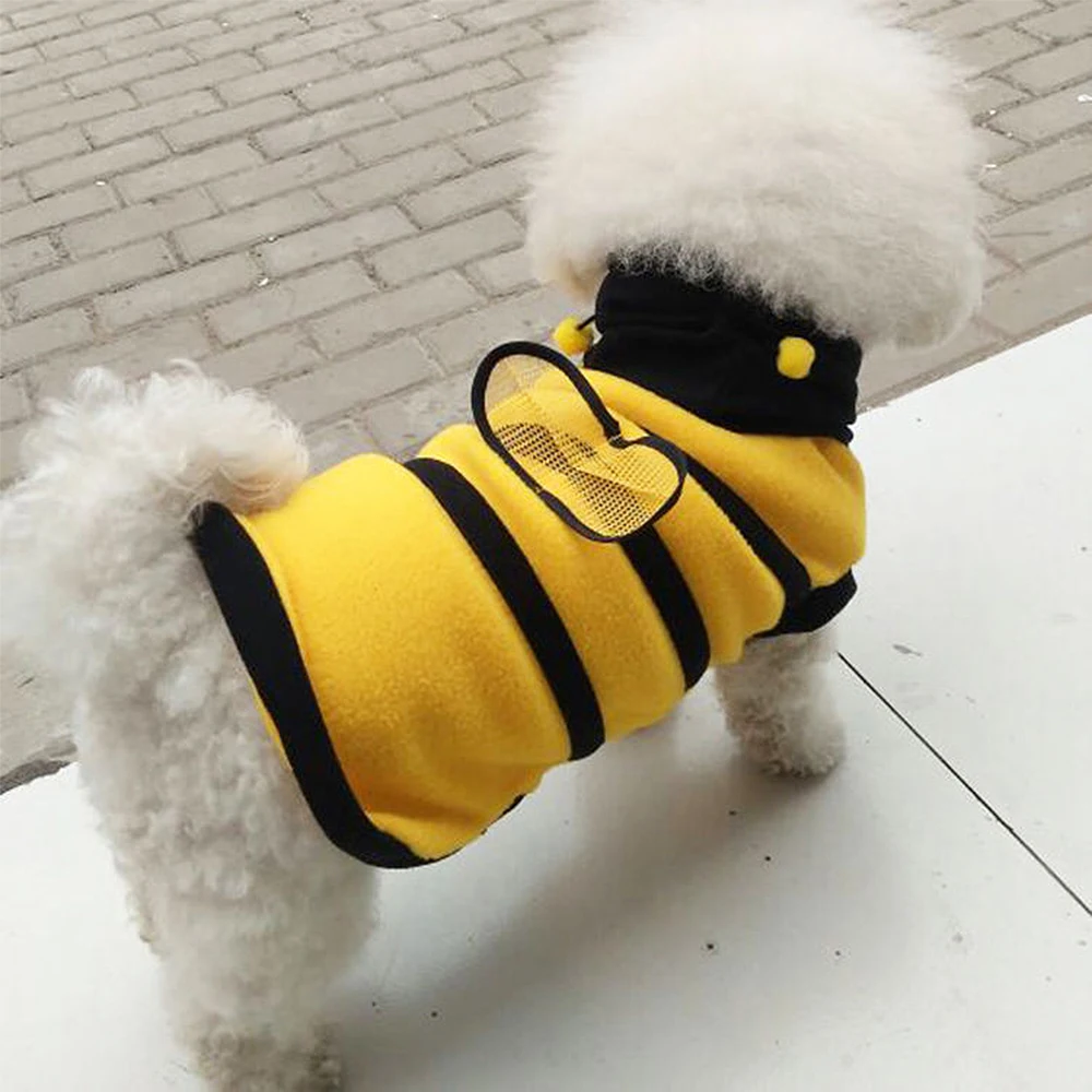 Spring Cute Dogs Bee Vest Shirt with Hat Puppy Lovely Yellow Black Hoodie Costume Outfit Small Pets Cosplay for Yorkshire Teddy |
