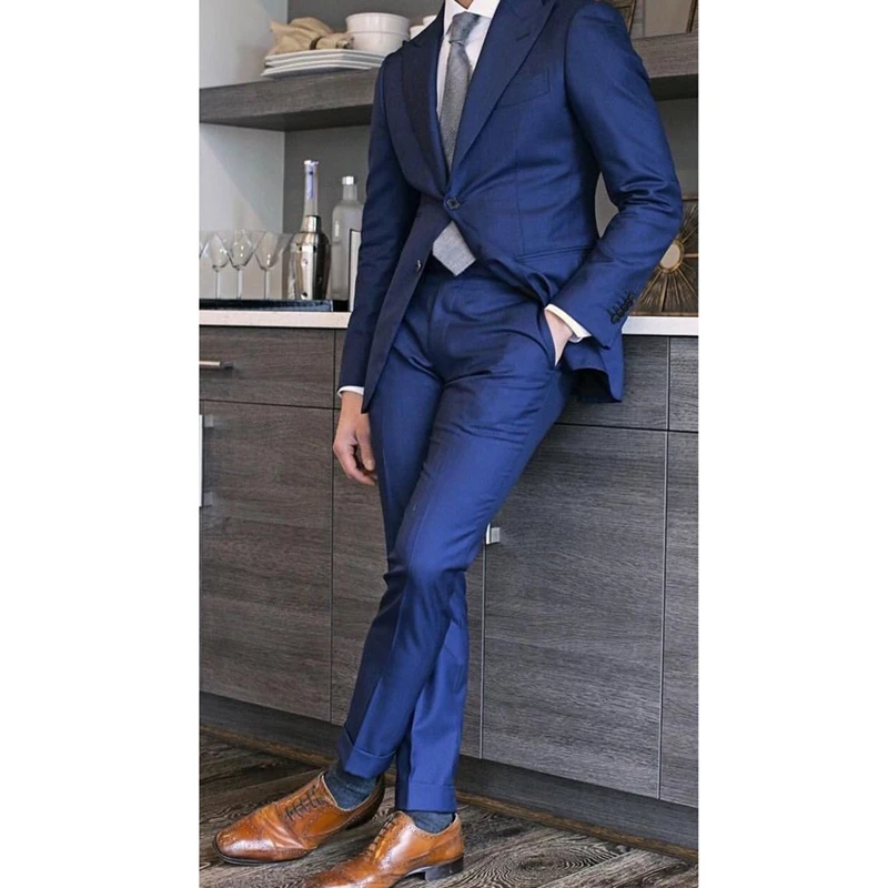 

Fashion Tailor Made High Quality Dark Blue Men Suits Slim Fit Groomsmen Tuxedo For Wedding Party Male Clothing (Jacket+Pants)
