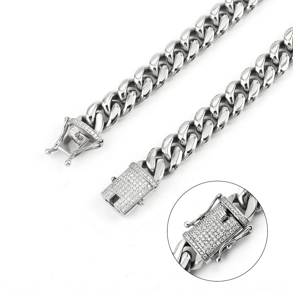 

Hip Hop Big Chunky Aluminum Silver Color Thick Chains Necklaces Punk Miami Cuban Choker Necklace Crystal Collary Women's Jewelry