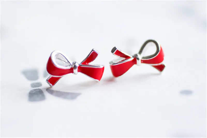 Женские серьги-пусеты с красным бантом винтажные серьги-Пусеты Из 925 пробы и