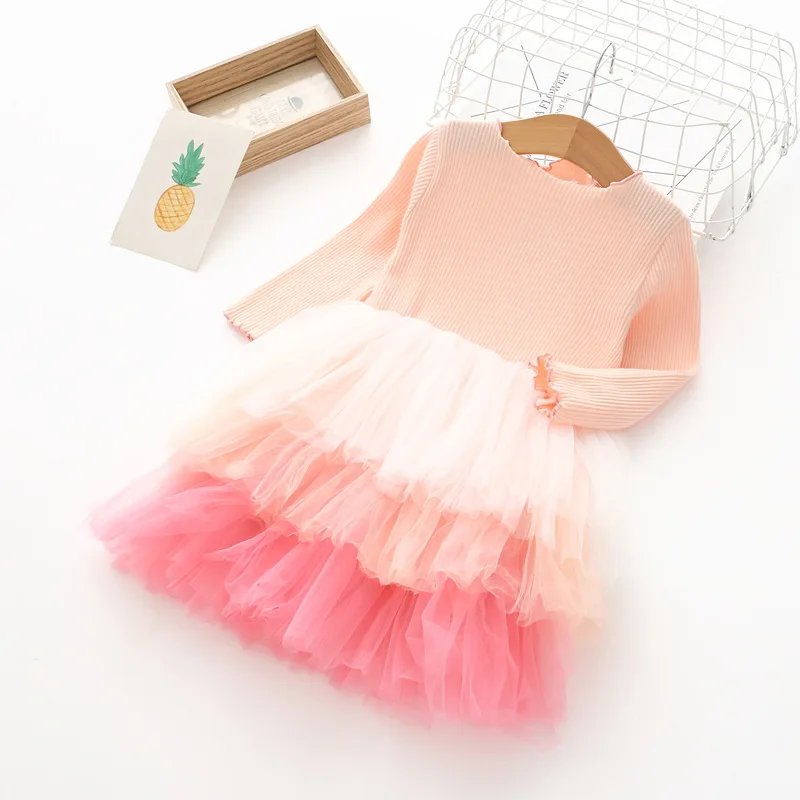 2019 Girls Patchwork Dress Autumn Fashion Cotton Mesh Princess Dresses 2-7t | Детская одежда и обувь