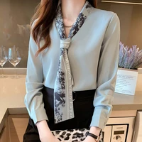 elegant bow suit collar chiffon shirt chic office lady blouse 2022 spring fashion casual solid all match commute womens blouses