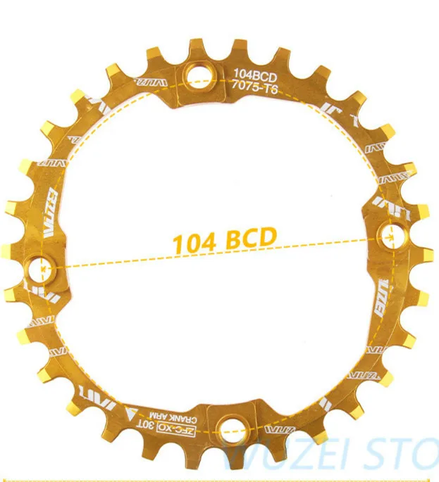 Yellow Велосипедная Звездочка Crank 30T 104BCD 30t велосипедная круглая узкая широкая 7075-t6 MTB велосипедная Звездочка круг шатунная пластина звездочка - Цвет: Yellow