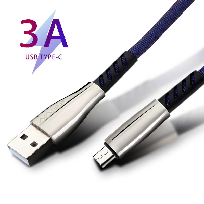 

NAISU Zinc Alloy 3A Fast Charge Cable Micro USB Type C Data Cable For Iphone Huawei Samsung Xiaomi LG Phone Charging Cord 2020