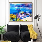 Скандинавская абстрактная картина маслом, приморский город и парусник, холст, картина для офиса, гостиной, коридора, украшение для дома