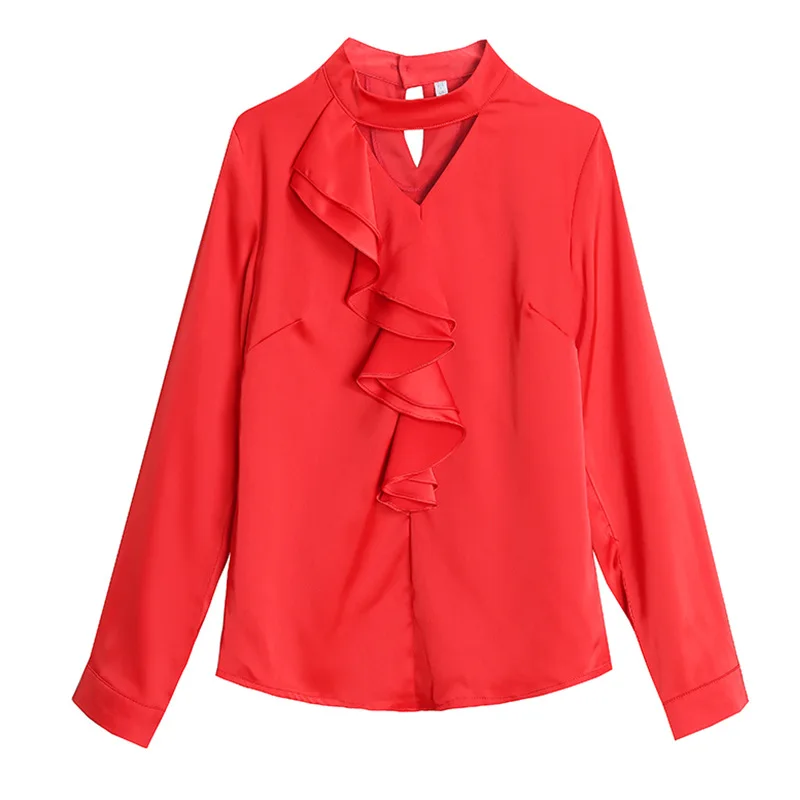 

Fashion Women Chiffon Blouses OL Shirts Elegant Ruffled Collar Office Lady Spring Shirt 2021 Casual Tops Female Clothing