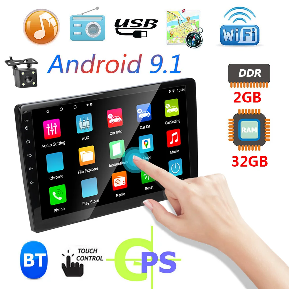 

Android 9.1 Head Unit 2GB RAM 32GB ROM 10.1 inch GPS WiFi Bluetooth-compatible FM Car Radio Latest Map Sat Nav Truck Navigators