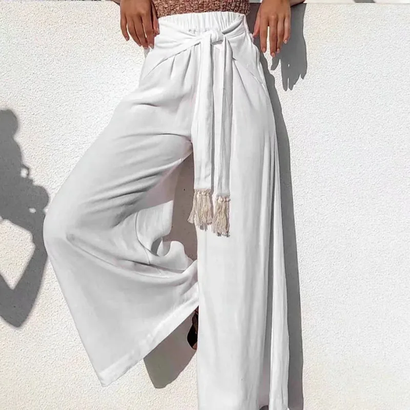Уличная одежда с кисточками и поясом широкие штаны для женщин spodnie damskie летние