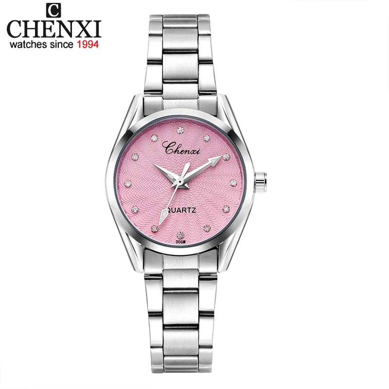 Леди Кварцевые Дамы Наручные Часы Круглый Розовый Горный Хрусталь Циферблат